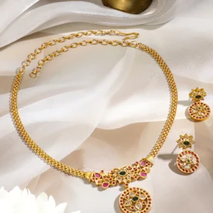 Red & Green Floral Design Short Necklace Set